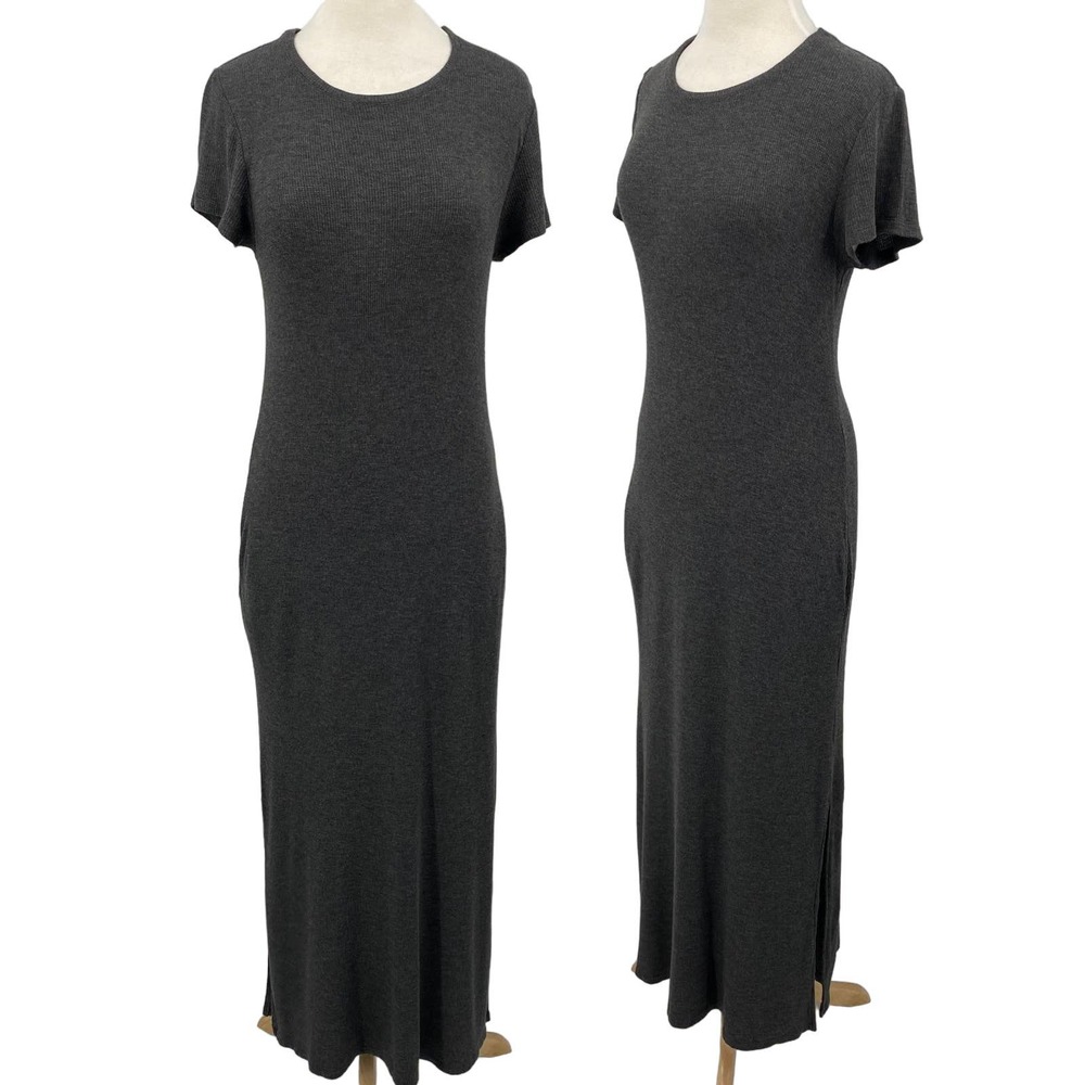 By Anthropologie Ribbed Knit Maxi Dress Stretchy Lightweight Grey Womens Large